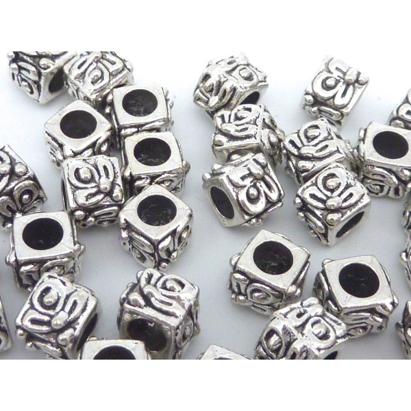 R-5 Perles Cube, Facette 9,4mm En Métal Argenté Ouvragé À Gros Trou 4,8m - Photo n°2