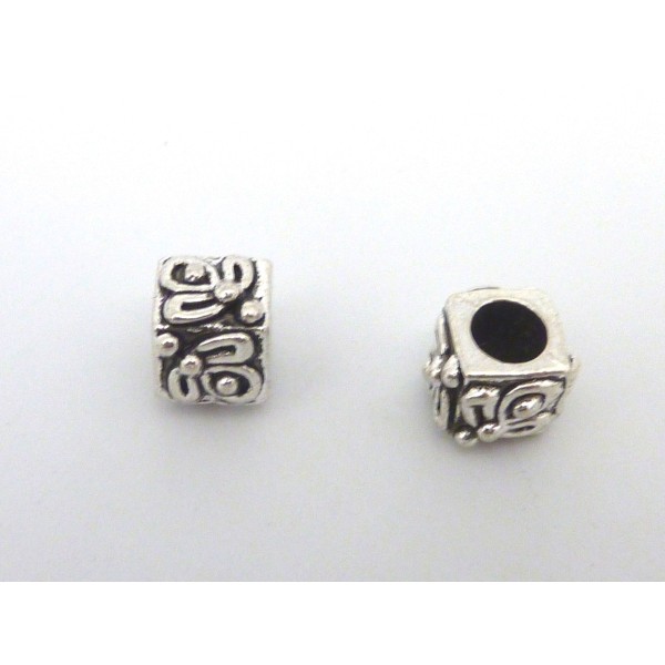 R-5 Perles Cube, Facette 9,4mm En Métal Argenté Ouvragé À Gros Trou 4,8m - Photo n°4