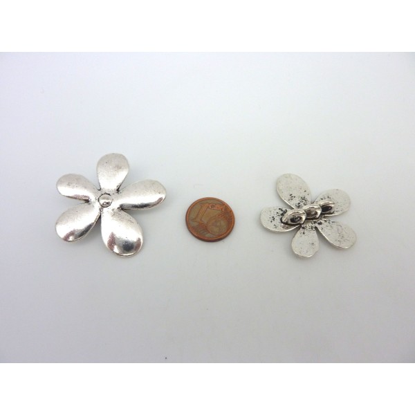R-10 Grandes Perles 3 Trous Passant Fleur En Métal Argenté Pour Cordon 3mm - Photo n°2