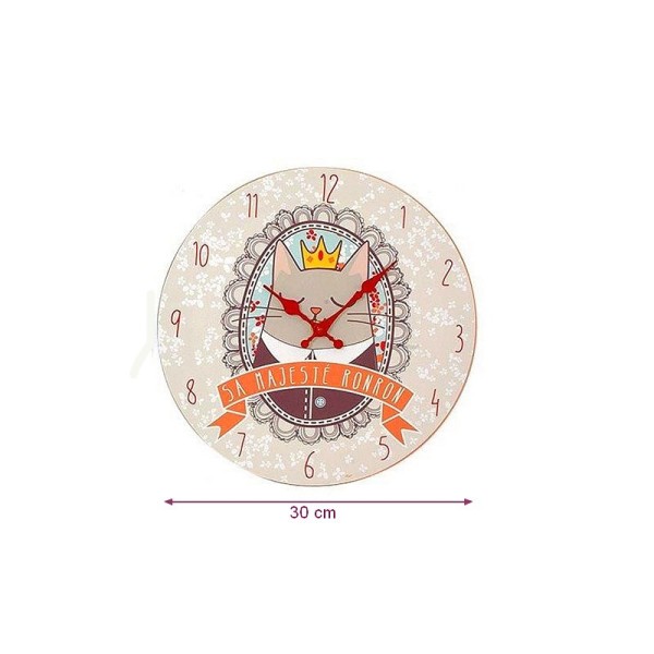 Pendule murale Fleurie imprimée Chat sa majesté ronron, diam. 30cm, Horloge Windsor à piles en carto - Photo n°1
