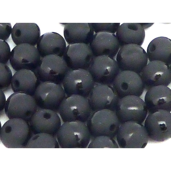 R-2 Perles Rondes Lisses Noire Avec Liseret Brillant Noir En Agathe 6,5m - Photo n°1