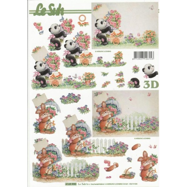 Feuille 3D à découper A4 Panda Lapin Fleurs - Photo n°1