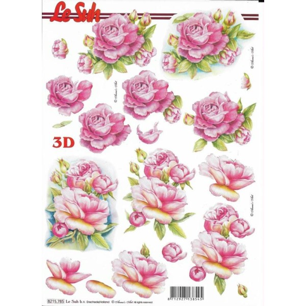 Feuille 3D à découper A4 Fleurs Roses - Photo n°1