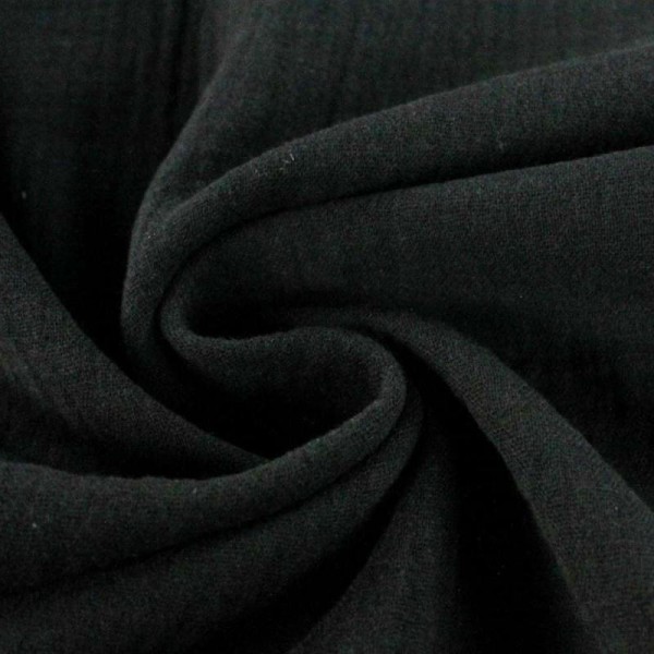Tissu double gaze de coton Noir x 50 cm - Photo n°1