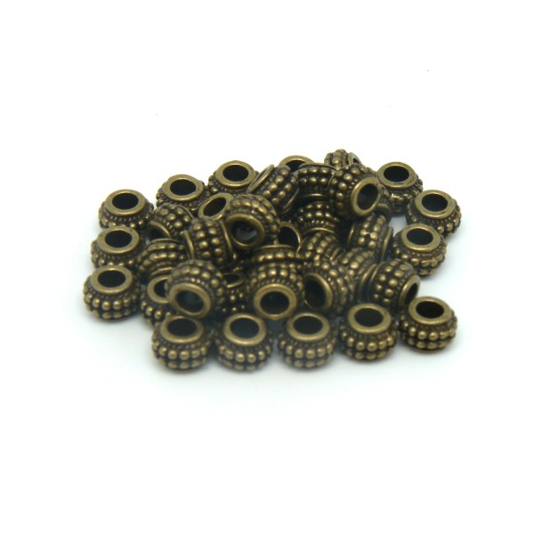 10 Perles Cylindre, Tube, Tonneau 9,5mm En Métal De Couleur Bronze Travaillé - Photo n°3