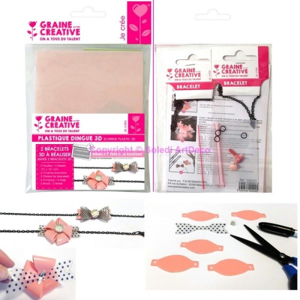 Kit DIY de réalisation de 2 Bracelets Plastique dingue rétractable Couleur Pastel, avec Chaines et b - Photo n°1