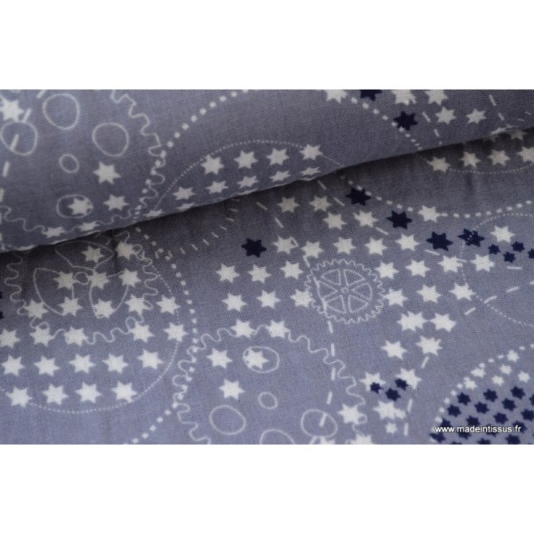 Tissu Double gaze coton imprimé Roulements et étoiles gris .x1m - Photo n°3