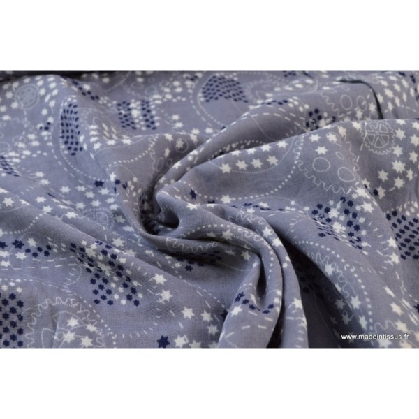 Tissu Double gaze coton imprimé Roulements et étoiles gris .x1m - Photo n°4