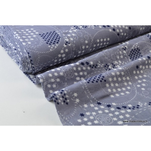 Tissu Double gaze coton imprimé Roulements et étoiles gris .x1m - Photo n°1
