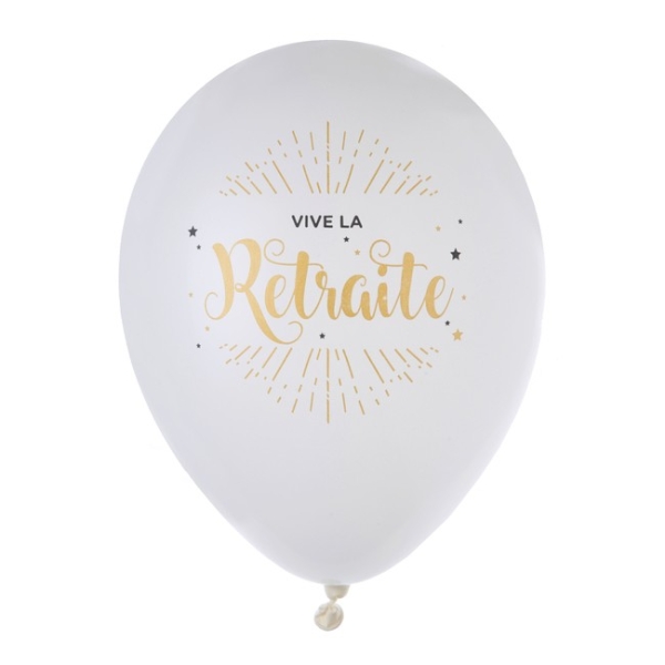 8 Ballons blanc et or Vive la Retraite - Photo n°1
