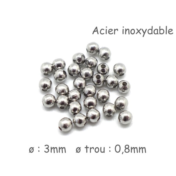 100 Perles Ronde 3mm En Acier Inoxydable Argenté - Photo n°1