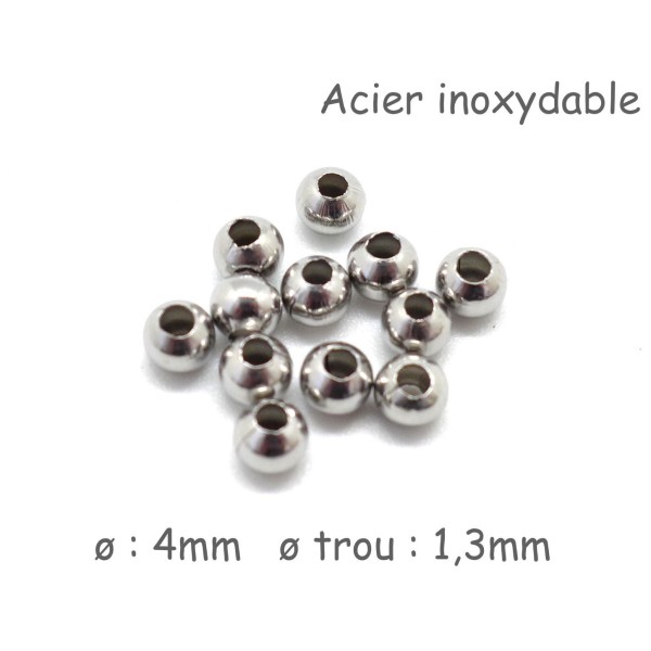 100 Perles Ronde 4mm En Acier Inoxydable Argenté - Photo n°1