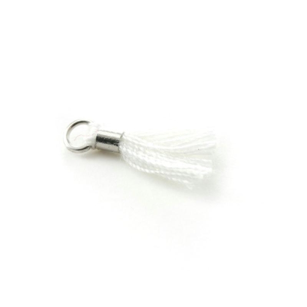 Mini pompon blanc 10 mm - anneau argenté - Photo n°1