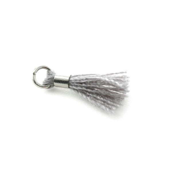 Mini pompon gris 10 mm - anneau argenté - Photo n°1