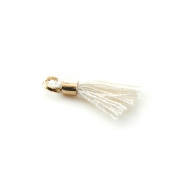 Mini pompon ivoire   10 mm - anneau doré - Photo n°1