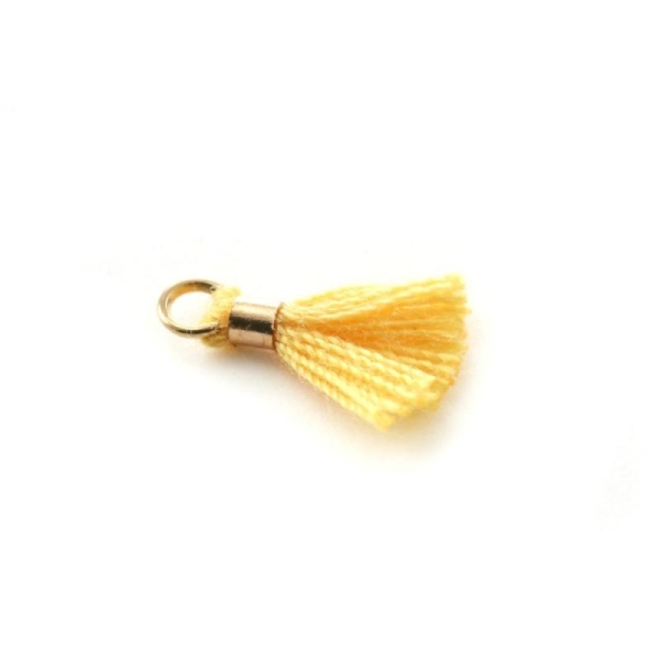 Mini pompon jaune moutarde 10 mm - anneau doré - Photo n°1