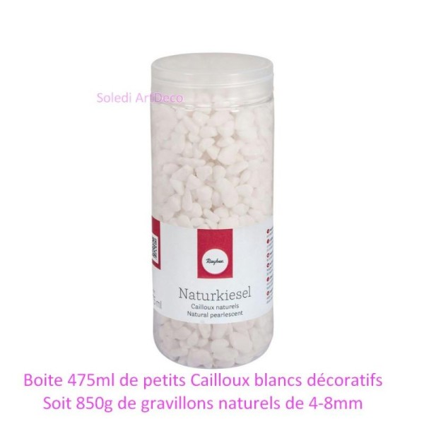 Boite 475ml de petits Cailloux blancs décoratifs, 850g de gravillons naturels de 4-8mm, pour décorat - Photo n°1