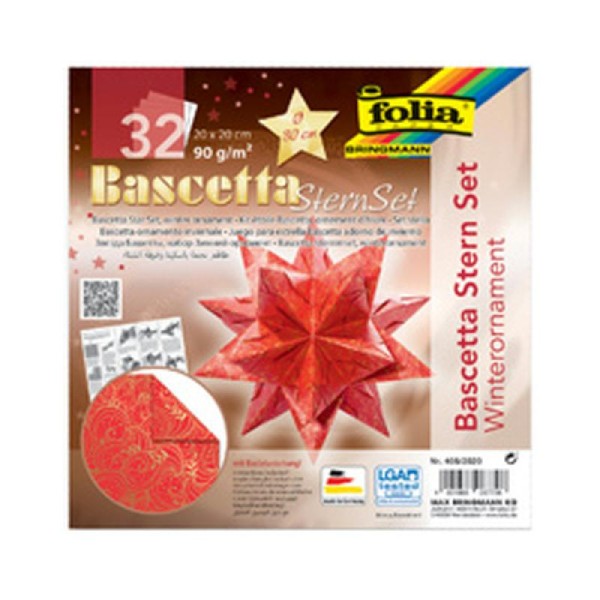 Feuilles de papier pliable étoile Bascetta, rouge or - Photo n°1