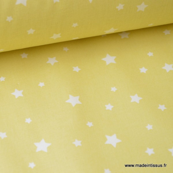 Tissu coton oeko tex imprimé étoiles JAUNE CITRON - Photo n°1