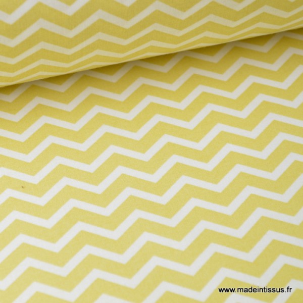 Tissu coton oeko tex imprimé chevrons zigzag jaune Citron au mètre - Photo n°1