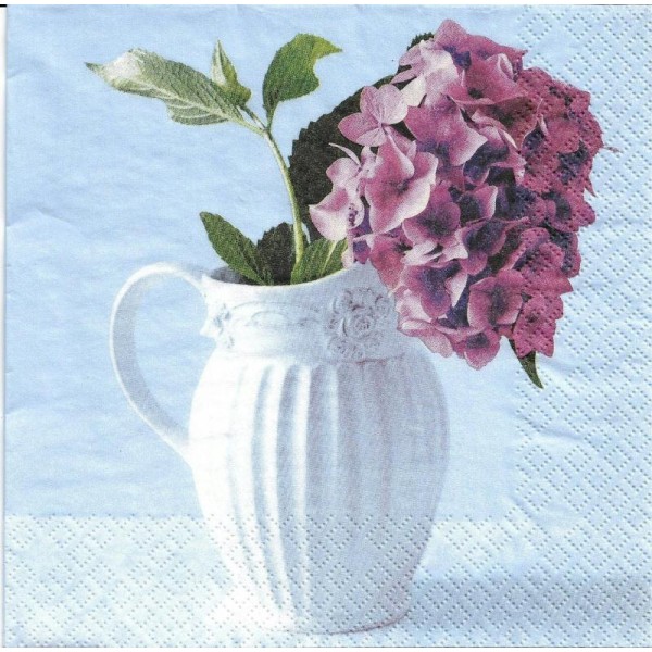 4 Serviettes en papier Vase d'Hortensia Format Lunch - Photo n°2