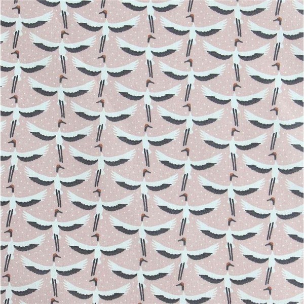 Tissu motifs grues fond rose - Photo n°1