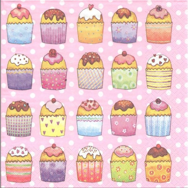 4 Serviettes en papier Pâtisseries Cupcakes Format Lunch - Photo n°1