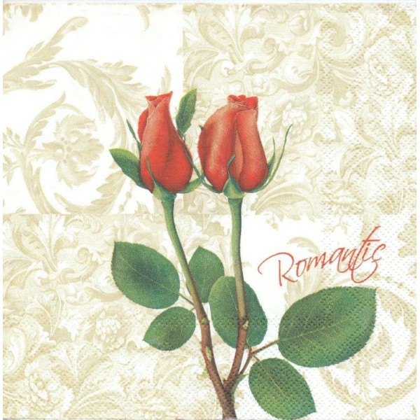 4 Serviettes en papier Rose Romantique Format Lunch - Photo n°1