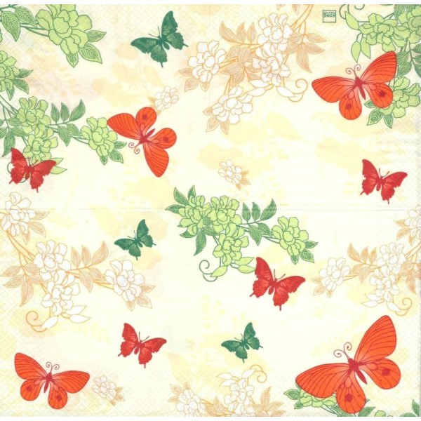 4 Serviettes en papier Papillons & Fleurs Format Lunch - Photo n°1
