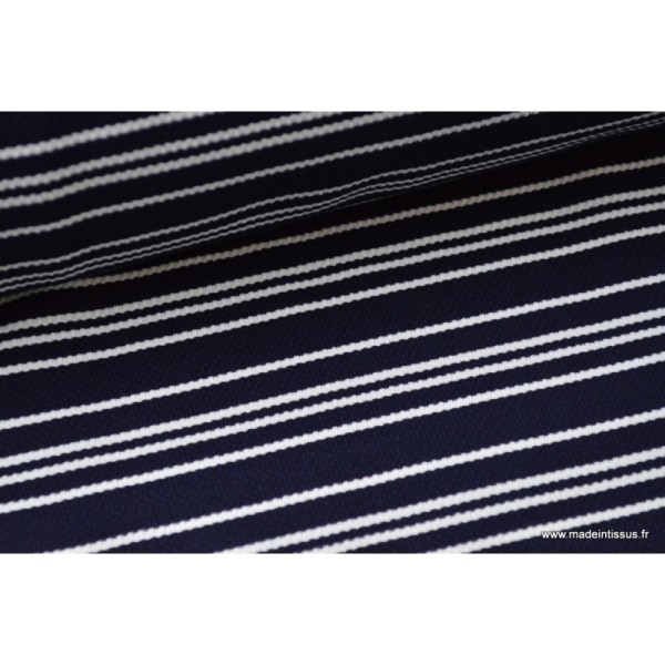 Tissu Maille lourde à rayures bleu marine et blanc .x1m - Photo n°1