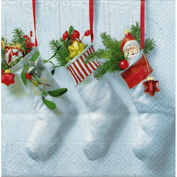 4 Serviettes en papier Bottes de Noël Format Lunch - Photo n°1