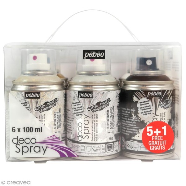 Set de bombe de peinture DecoSpray - Fête et paillettes - 100 ml - 5 + 1  gratuit
