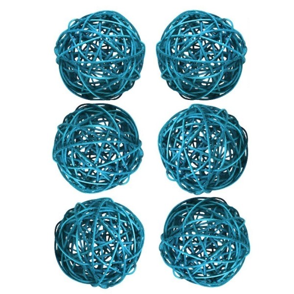Sachet de 6 boules en rotin Turquoise, diamètre 6 cm - Photo n°1