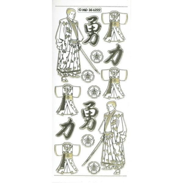 Stickers Double Embossage Samouraï Asie MD356222 blanc doré - Photo n°1