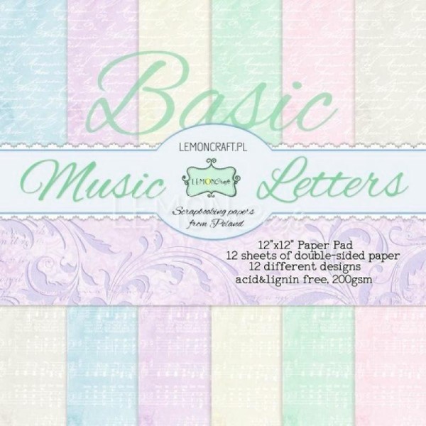 12 papiers fantaisis 30 x 30 cm Lemon Craft BASIC MUSIC LETTERS - Photo n°1