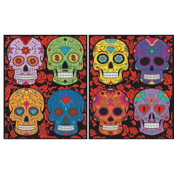 Crânes - Pochette A4 - 12 feutres inclus - 36 x 26 x 1,8 cm - à colorier Colorvelvet - Photo n°1