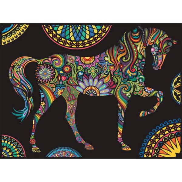 Cheval mandala - 12 feutres inclus - 47 x 35 cm - à colorier Colorvelvet - Photo n°1
