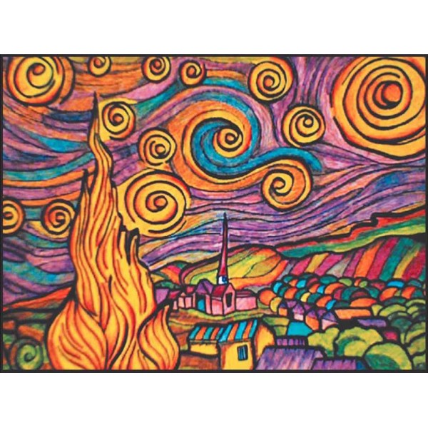 Van Gogh - La nuit étoilée 12 feutres inclus - 47 x 35 cm - à colorier Colorvelvet - Photo n°1