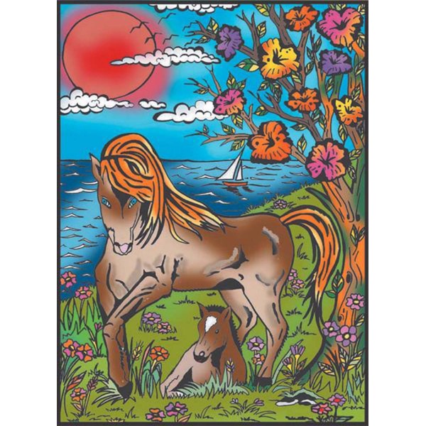 Le cheval et son poulain - 12 feutres inclus - 28 x 37 cm - à colorier Colorvelvet - Photo n°1