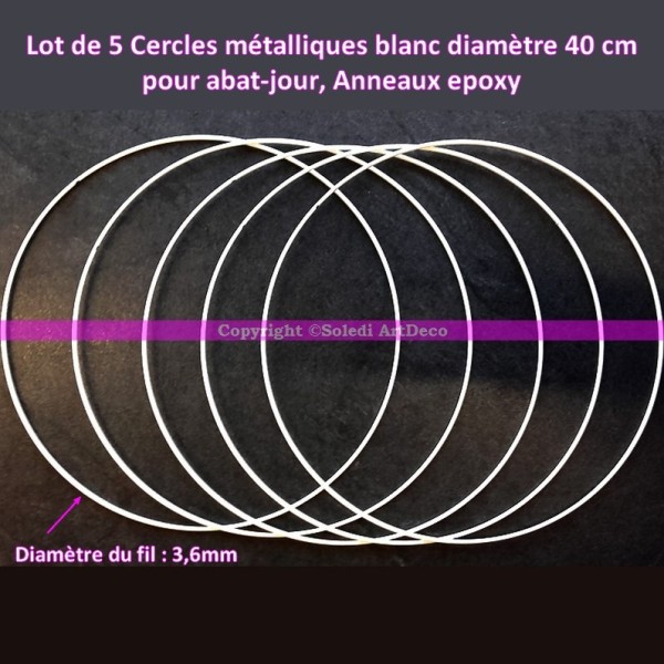 Lot de 5 Cercles métalliques blanc 40 cm de diamètre pour abat-jour, Anneaux epoxy Attrape rêves - Photo n°2