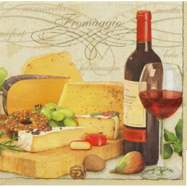 4 Serviettes en papier Vin et Fromage Format Lunch - Photo n°1