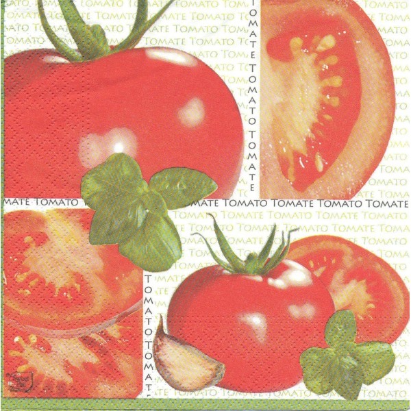 4 Serviettes en papier Tomate Basilic Pomodoro Format Lunch Decoupage Decopatch LU121012 Sweet Pac - Photo n°1