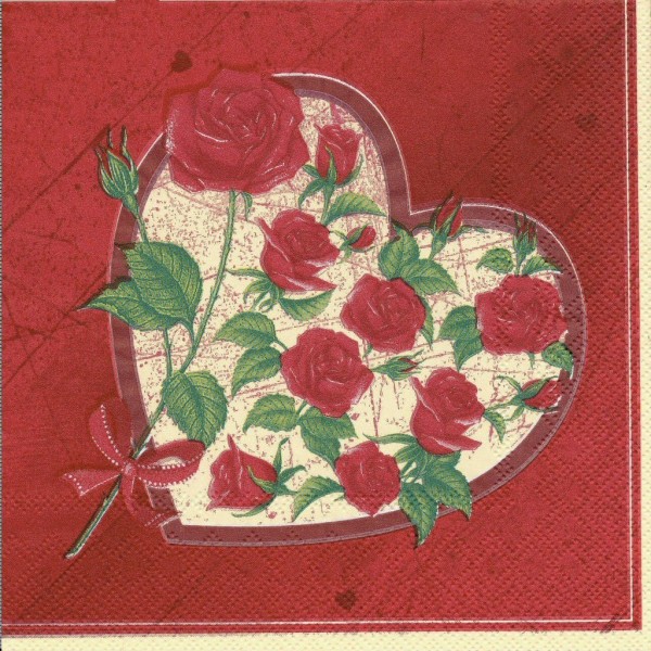 4 Serviettes en papier Cœur de Roses Format Lunch Decoupage Decopatch SDWA-000101 Pol-Mak - Photo n°1