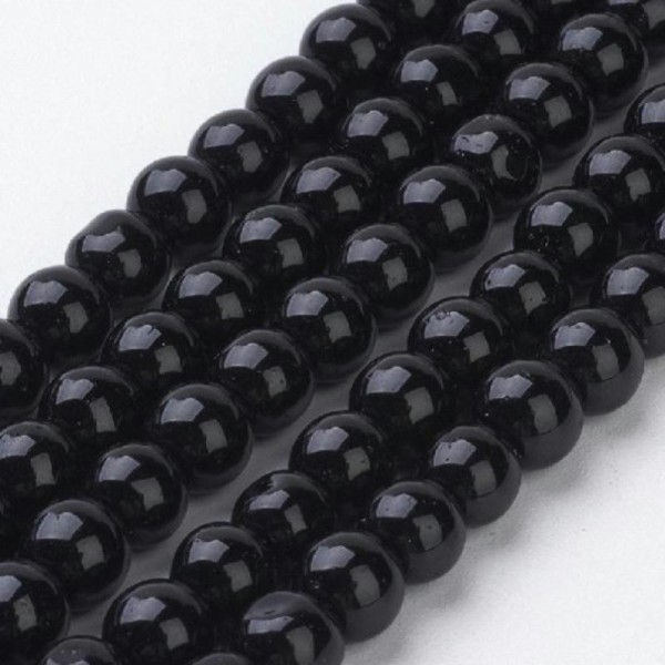 15 Perles rondes 6 mm en verre noir - Photo n°1