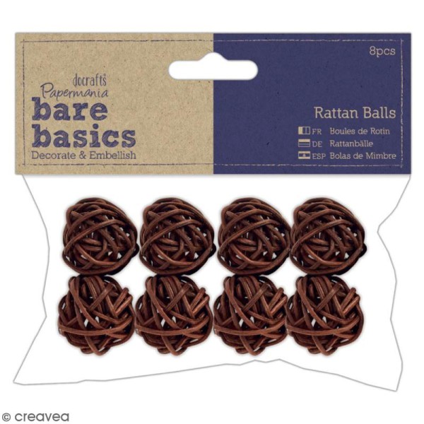 Boules en rotin marron Bare Basics - 3 cm - 8 pcs - Photo n°1