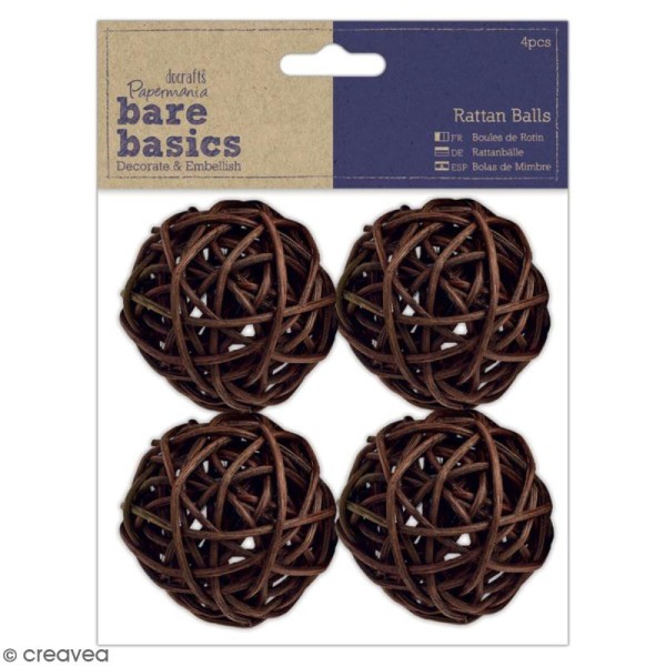 Boules en rotin marron Bare Basics - 5 cm - 4 pcs - Photo n°1