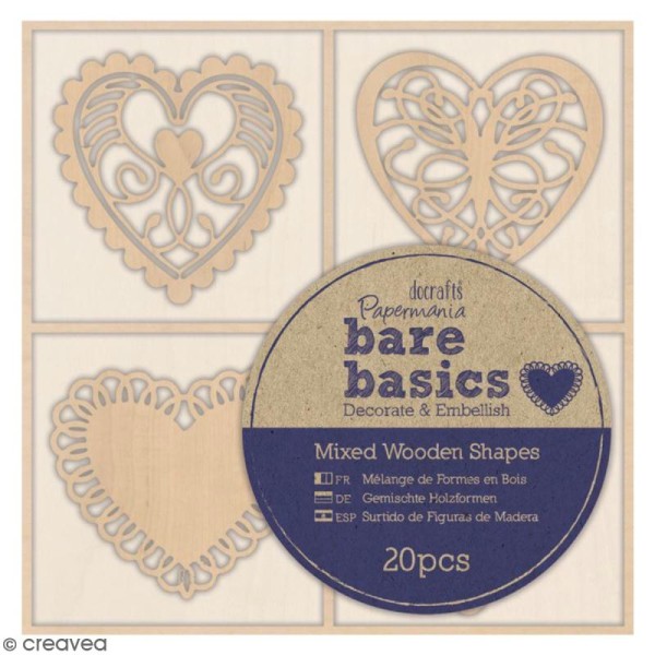 Formes en bois Bare Basics - Coeurs - 4 cm - 20 pcs - Photo n°1
