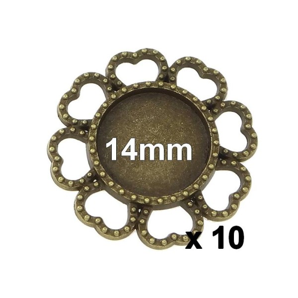 10 Connecteurs Pendentifs Support 14mm Bronze Cabochon - Photo n°1