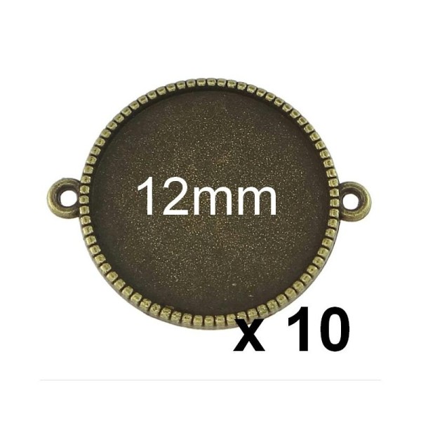 10 Connecteurs Support 12mm Bronze Cabochon - Photo n°1
