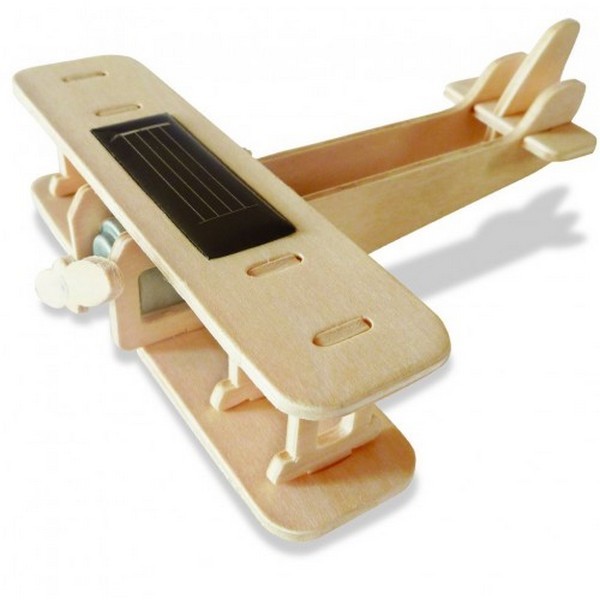 Biplan kit en bois - fonctionne à l'énergie solaire pour faire tourner l'hélice - 17 pièces 16x15x1 - Photo n°1